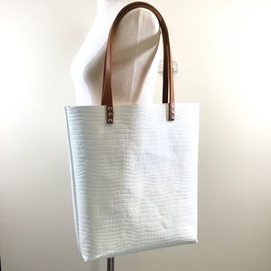 New Handmade croc embossed white leather large unlined tote shoulder handbag